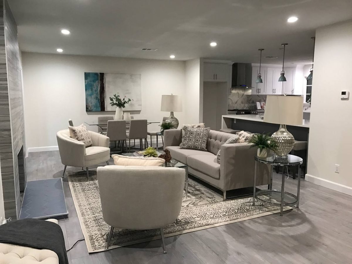 Modern kitchen remodel in Arcadia with white shaker cabinets and quartz island