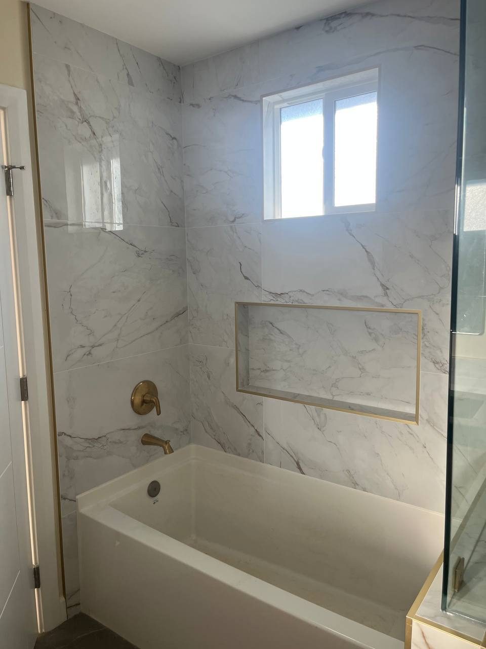 Bathroom remodel – soaking tub with brass fixtures, Arcadia CA