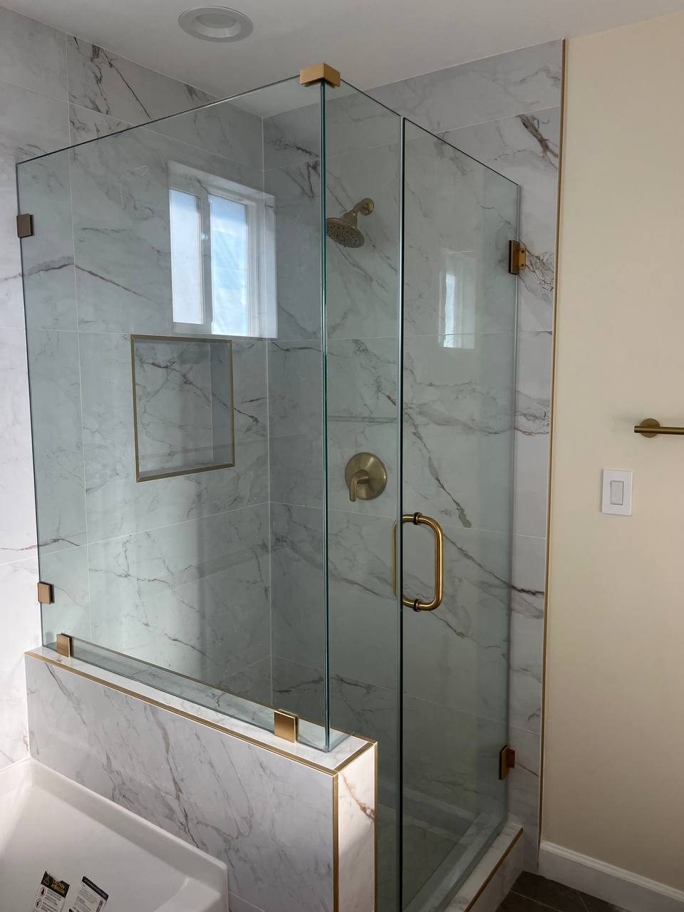 Bathroom remodel – hinged glass shower enclosure, Arcadia CA