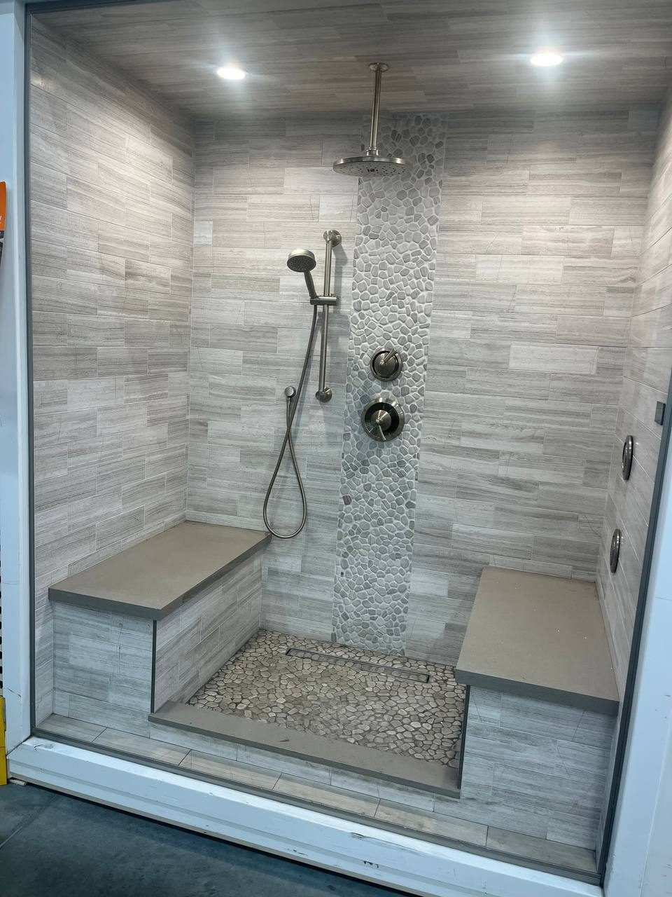 Bathroom remodel – walk-in shower with wood tile, Arcadia CA
