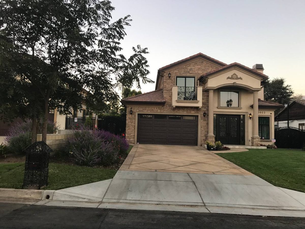 Stone facade home exterior, Arcadia CA