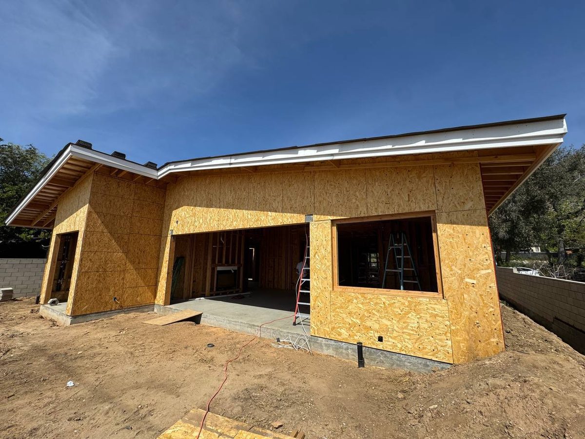 New construction – OSB facade and roofline, Altadena CA