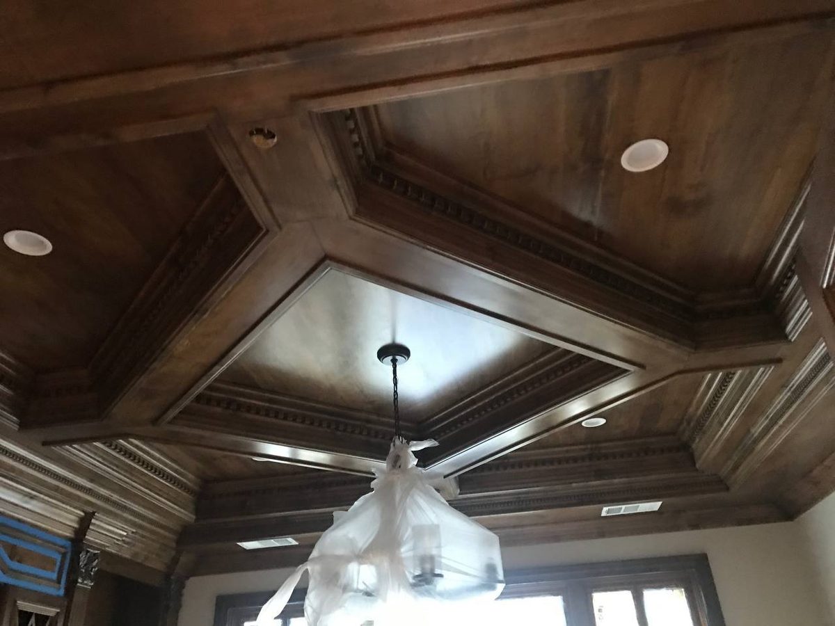 Ornate coffered ceiling – interior craftsmanship, Arcadia CA