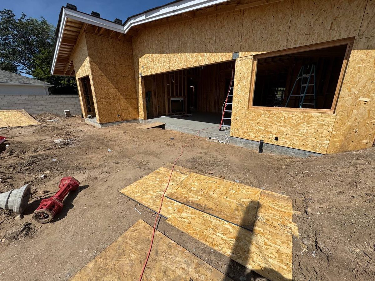 New construction – OSB framing and slab entry, Altadena CA