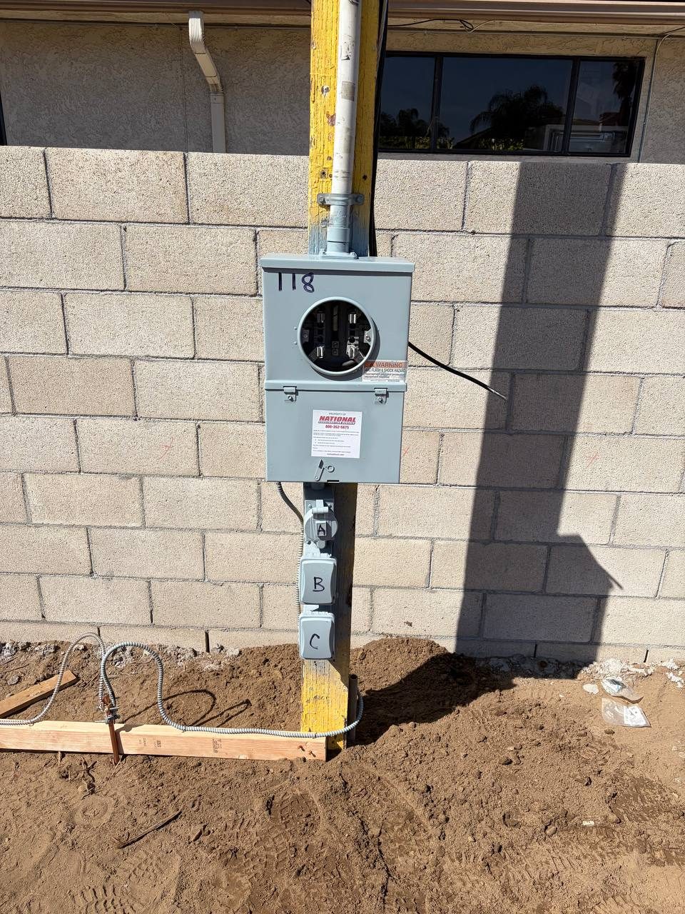 New construction – temporary power panel installed, Arcadia CA